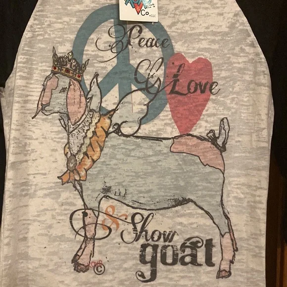 NWT Peace Love & Shown Rabbit/Goat - Baseball style Tee - XS, S, M, L (ABBA) - Picture 3 of 14